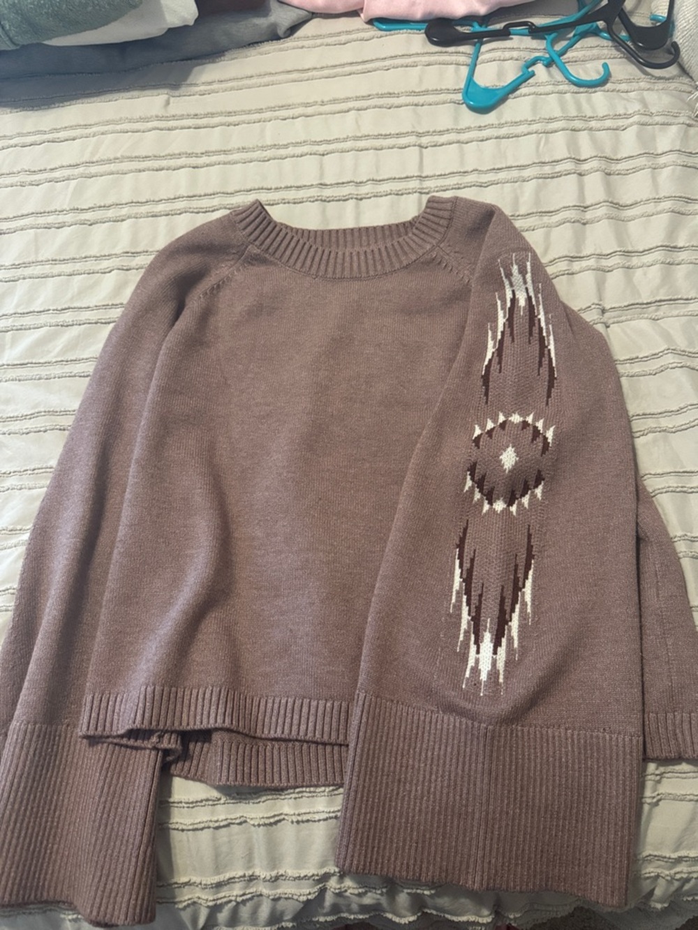 Ariat Mauve Crewneck Sweater with Aztec-Style Sleeve